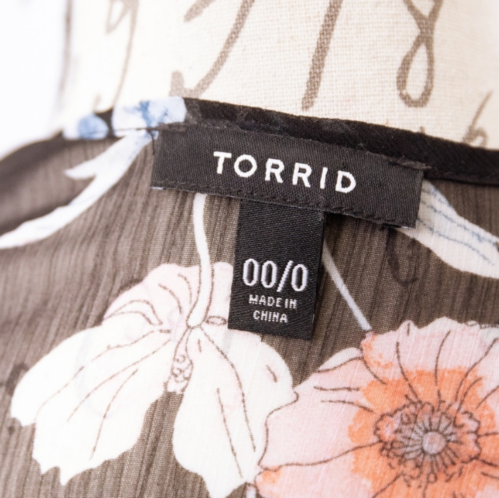 Torrid Black Floral Fringe Boho Duster Kimono - Picture 6 of 8